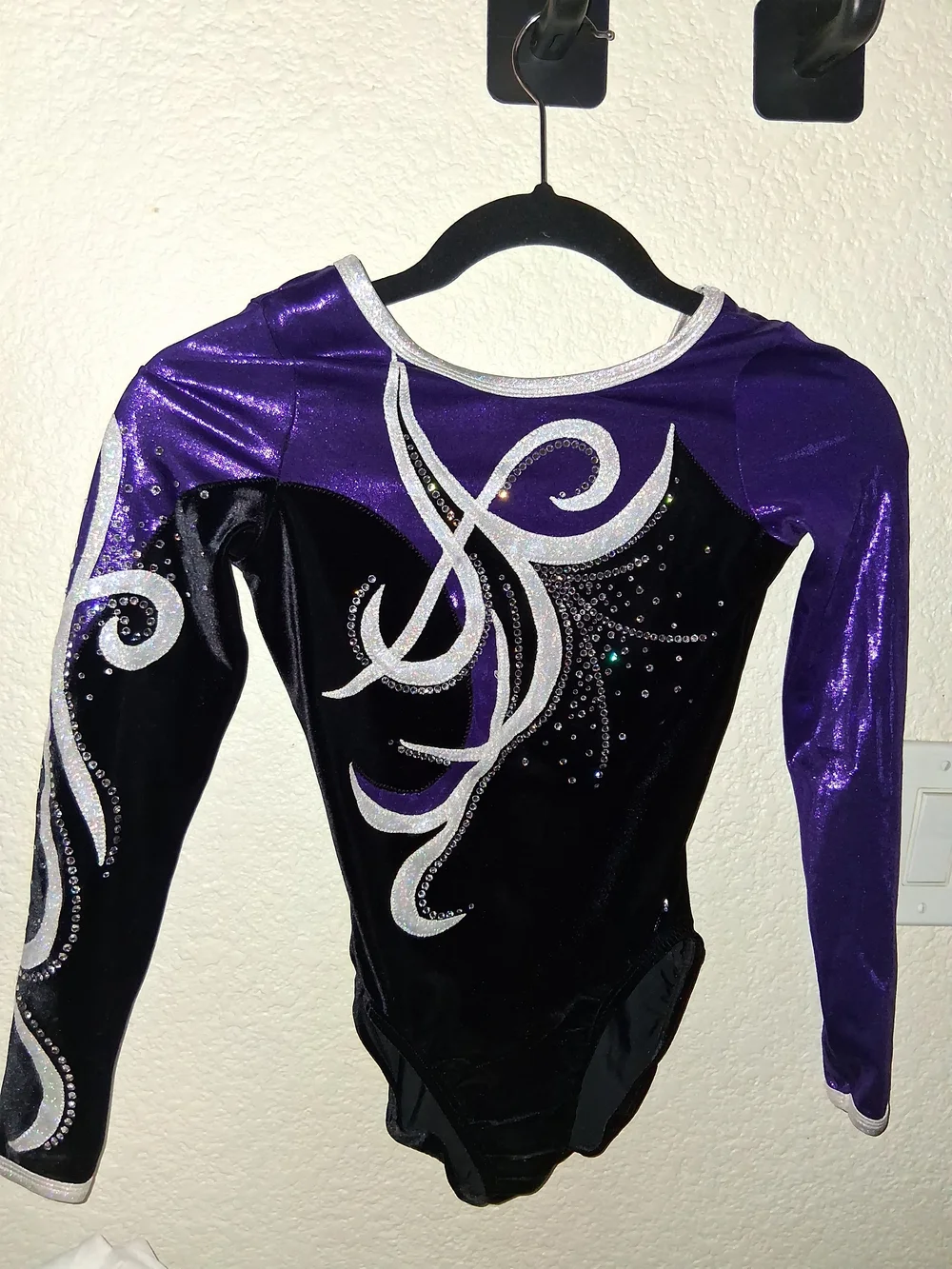GK Elite Gymnastics Competition Leotard Purple Black Rhinestone AXS
